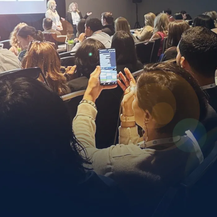 Conference attendees in a packed room at FB2B-23 learning about Fathoms digital marketing capabilities